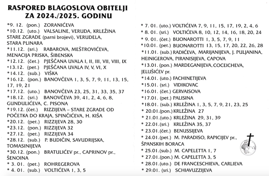 Raspored blagoslova obitelji